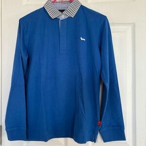 Classic Blue Polo Shirt with Checkered Collar